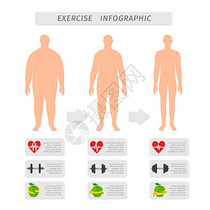 健身运动进展信息元素集心率力量苗条人体轮廓孤立矢量图图片