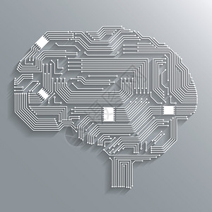灰色图电子计算机技术电路板脑形背景标志孤立矢量插图插画