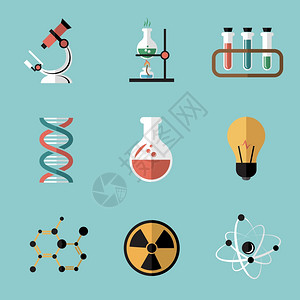 化学生物技术科学平图标分子核动力显微镜等用于学校教育的孤立矢量插图插画