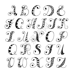 素描手绘字母黑白字体字母孤立矢量插图图片