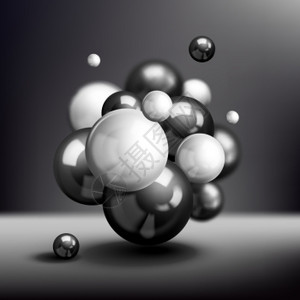 暗三维原子结构分子模型反射球矢量图图片