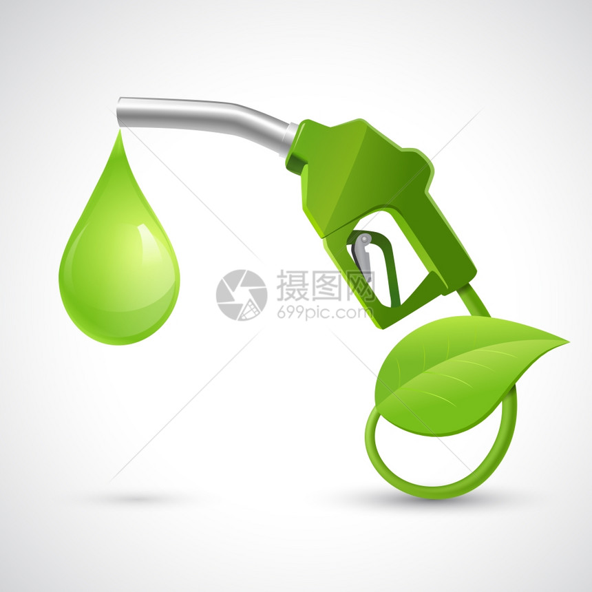 绿色生物燃料与燃料喷嘴叶下降自然能源矢量插图图片