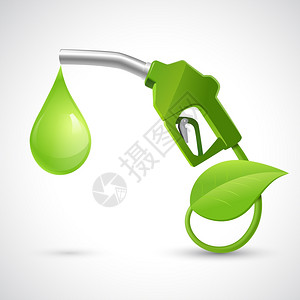 绿色生物燃料与燃料喷嘴叶下降自然能源矢量插图图片