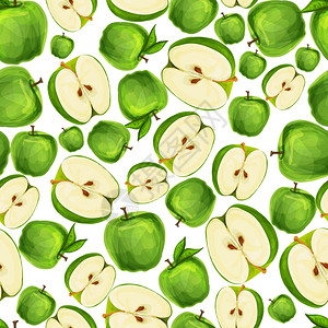 无缝苹果果实切成两半,种子叶子图案手绘草图矢量插图高清图片