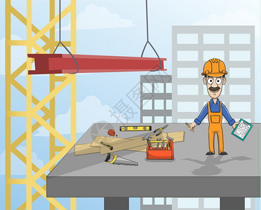 电工仪器高层建筑施工人员用仪器站混凝土平台矢量插图上插画