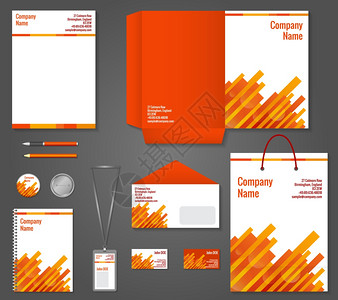 红色橙色几何技术商业文具模板的企业身份品牌集矢量插图背景图片