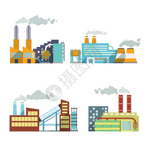 工业建筑工厂发电厂图标孤立矢量插图图片