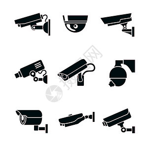ps枪素材图视频监控安全摄像机象形图隔离矢量插图插画