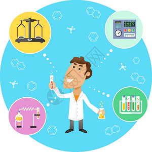 科学家化学家实验室与鳞片瓶分子结构符号的背景矢量插图图片