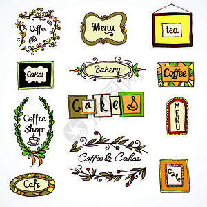 涂鸦装饰复古漩涡花圈咖啡菜单茶框矢量插图图片