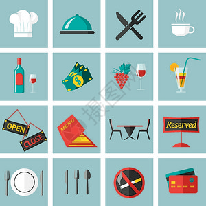 餐厅食品烹饪服务图标矢量插图图片
