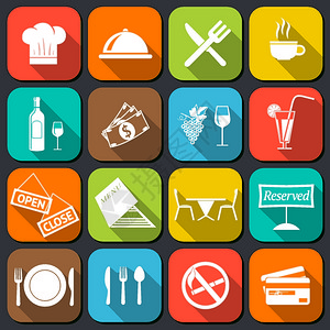 伊利切夫斯克餐厅食品烹饪服务平图标与切尔帽克洛切杯餐具隔离矢量插图插画