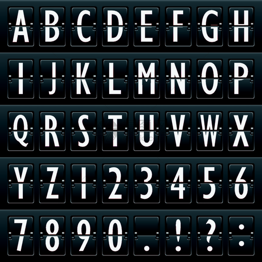 黑色机场出发达板矢量插图上的字母字符图片