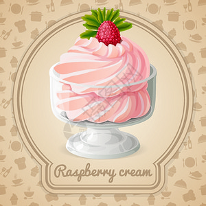 章姬草莓覆盆子奶油甜点与浆果薄荷章食品烹饪图标背景矢量插图插画