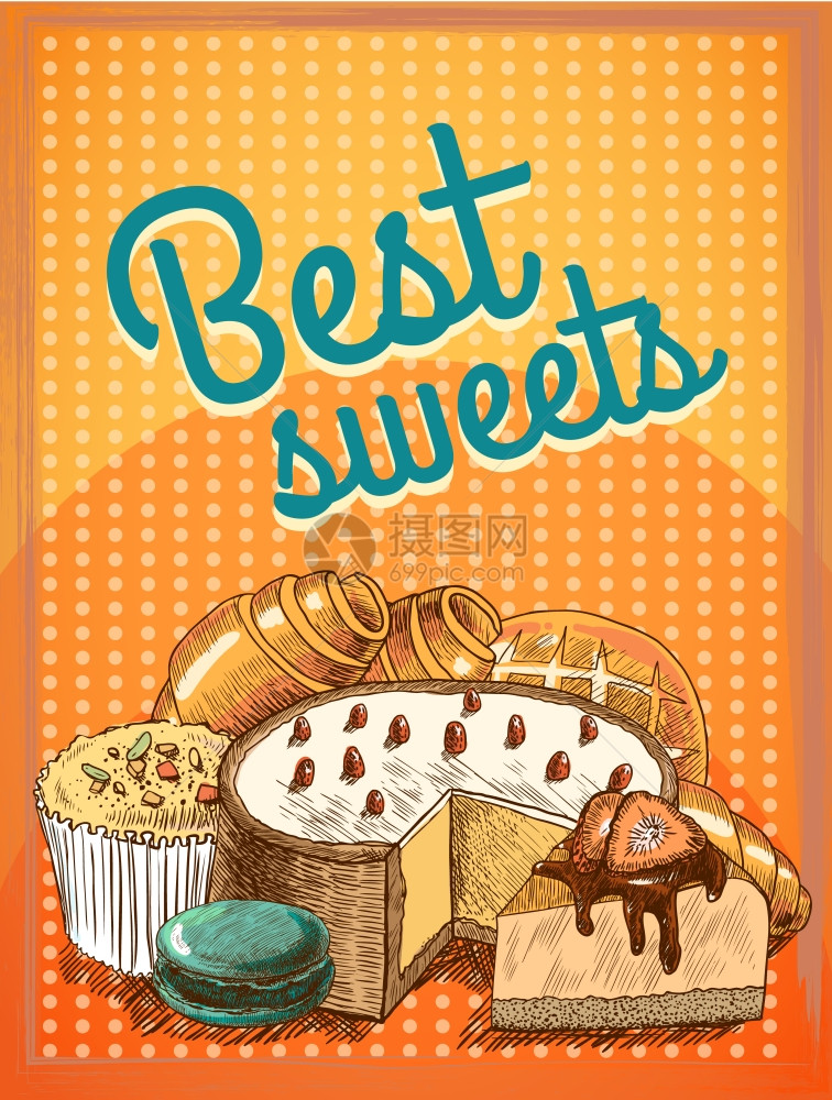 甜泡芙糕点饼饼包食品海报模板矢量插图图片