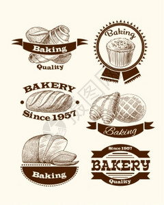 泡芙广告牛角包蛋糕传统包质量烘焙广告食品标志矢量插图插画