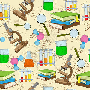 科学教育素描无缝背景与书籍方程百叶窗矢量插图图片