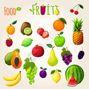 新鲜天然水果与草莓杏葡萄柠檬黑莓分离载体插图图片