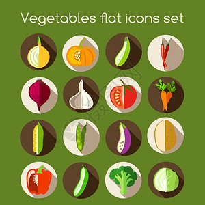 蔬菜机食品平图标洋葱南瓜胡椒大蒜矢量插图图片