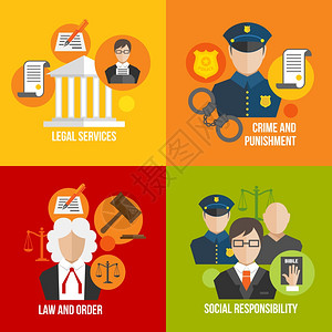 法律服务犯罪惩罚法律秩序社会责任图标了向量插图图片