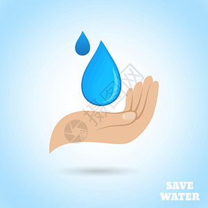 双手握住水滴,节约用水,保护海报矢量插图背景图片