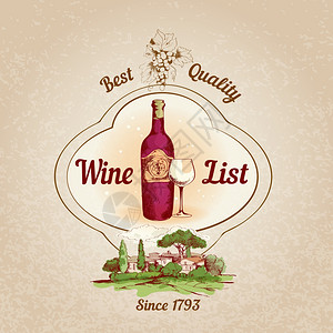 葡萄酒最佳质量复古餐厅名单卡海报矢量插图背景图片