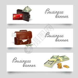 商业公文包钱包与货币硬币美元横幅矢量插图图片