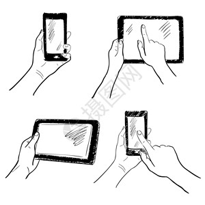 手势手持智能手机平板触摸屏草图隔离矢量插图图片