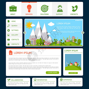 生态绿色能源自然网站模板与导航按钮矢量插图图片