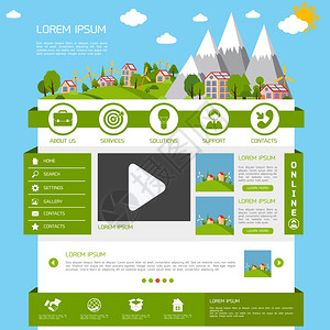 生态绿色能源自然网站模板布局界矢量插图图片
