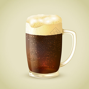 冷霜璃杯冷暗啤酒与泡沫标志矢量插图图片