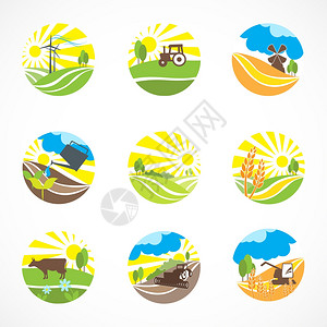 装饰农业农业景观图标矢量插图图片