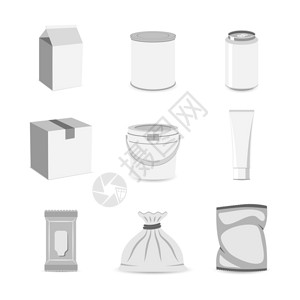 市场管销包装容器可以盒袋罐管模型图标平隔离矢量插图插画
