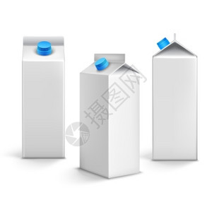 果汁牛奶空白白色纸箱包装三维孤立图标矢量插图图片