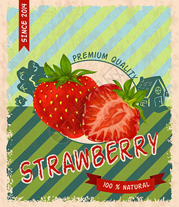 草莓园天然新鲜机甜园草莓优质复古海报矢量插图插画