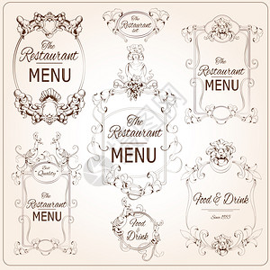 优雅的花卉书法复古风格餐厅菜单标签矢量插图图片