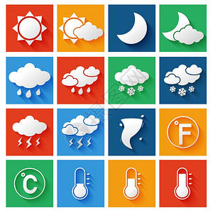 温度图天气预报符号白色图标风雷雨云雨矢图插画
