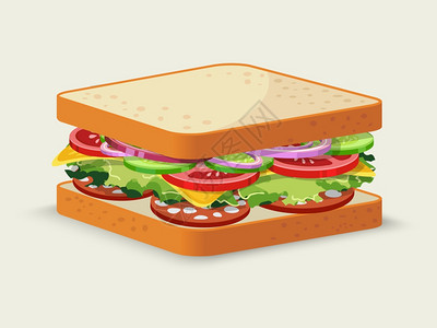 意大利生菜意大利腊肠三明治食品标志与番茄沙拉,黄瓜,洋葱,奶酪分离矢量插图插画