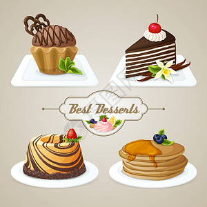 水果松饼装饰糖果食品甜点套松饼锅分层蛋糕布里切矢量插图插画