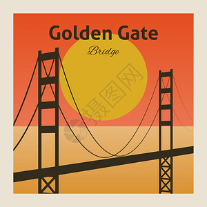 著名大桥简笔画金门旧金山湾加州海报矢量插图插画