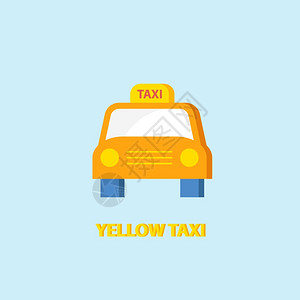 黄色出租车客车图标隔离蓝色背景矢量插图上图片