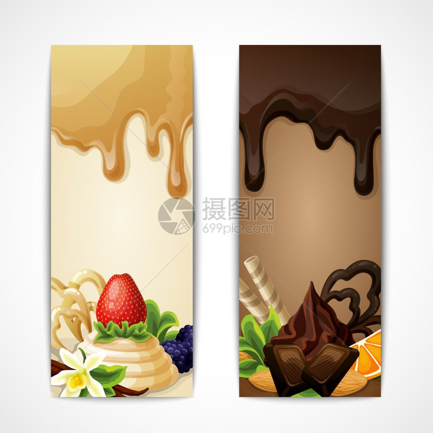 糖果甜点食品巧克力焦糖香草横幅垂直矢量插图图片