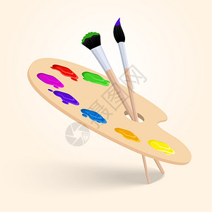 精通的艺术调色板与画笔绘图工具隔离白色背景矢量插图插画