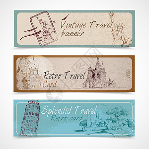 书签模板世界地标复古辉煌的旅行卡横幅矢量插图插画