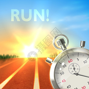 逼真的金属秒表跑步轨道运动海报插图图片