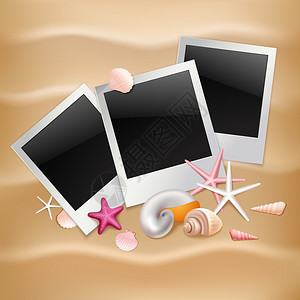 贝壳相框相框即时图片夏季海滩背景矢量插图插画