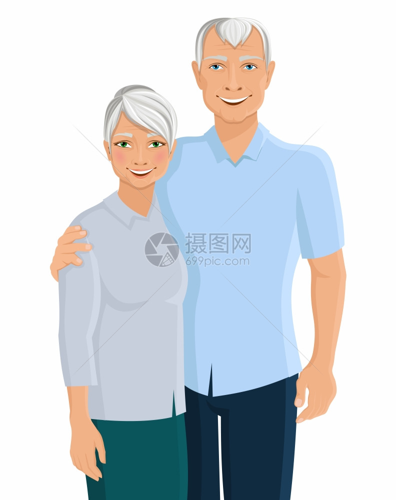 老人家庭夫妇肖像孤立白色背景矢量插图上图片