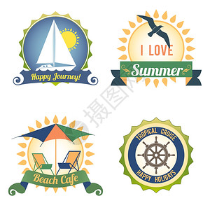 快乐旅程夏季海洋游轮旅行颜色标签矢量插图背景图片