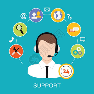支持图标直24小时客户支持中心电话邮件运营商服务图标矢量插图插画