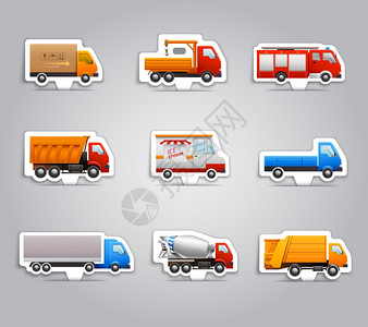 现实卡车卡车运输货车汽车纸贴矢量插图图片